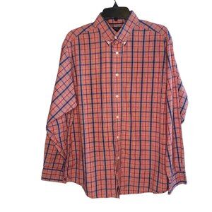Rountree & Yorke men's red blue plaid long sleeve button down shirt size Large
